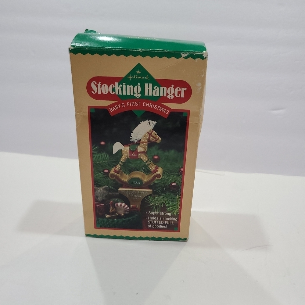 Hallmark Stocking Hanger Baby first Christmas 1984 Rocking Horse